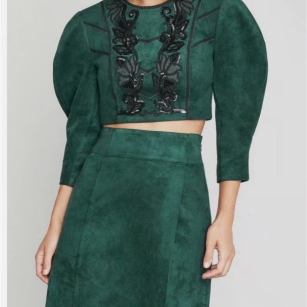 BCBGMaxAzria Dark Green Embellished Top